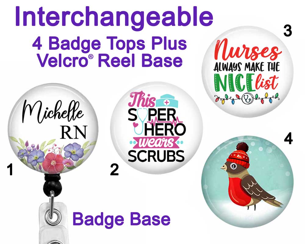 RN Interchangeable badge reel with Velcro and 4 changeable tops
