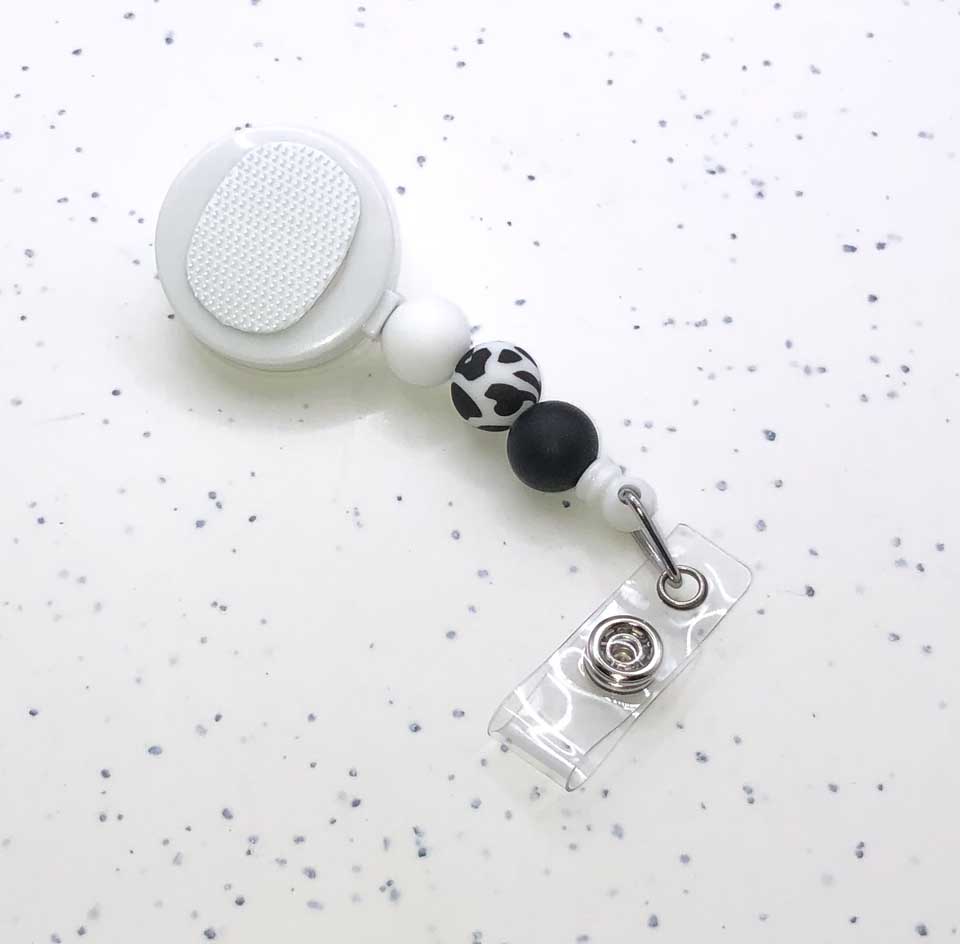 Cow Print Interchangeable Beaded Badge Reel With Silicone Beads