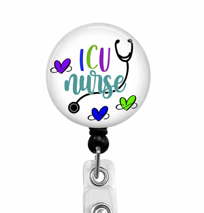 ICU Nurse on black badge reel